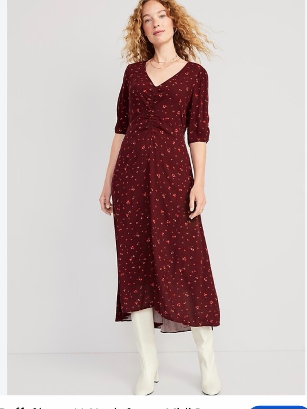 Old Navy Women's Burgundy Floral Midi Dress with Twist Front